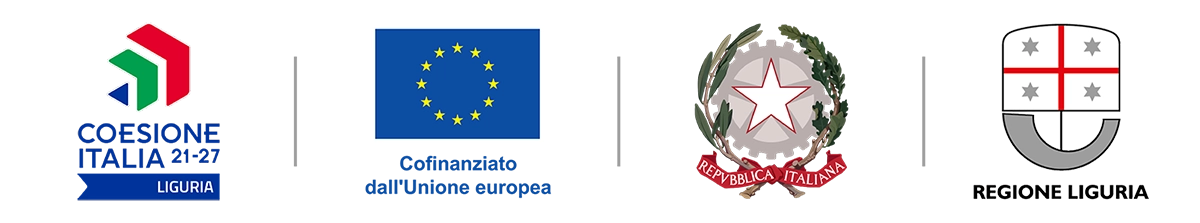 Logo dell'Unione europea, Fondo sociale europeo, seguito da logo Repubblica italiana e logo Regione Liguria